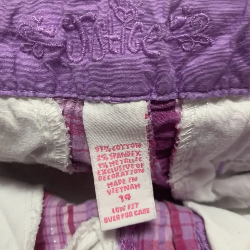 Justice Girls 14 Purple Plaid Bermuda Shorts Metallic Y2K
